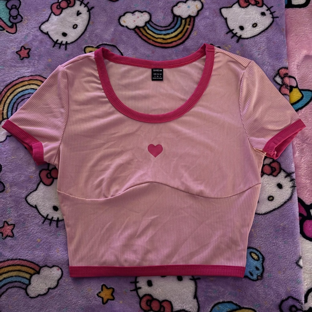 SHEIN Pink Heart Crop Top